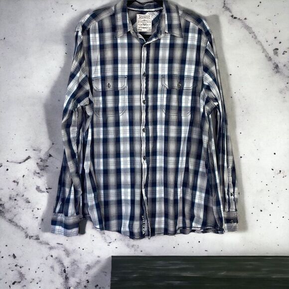 Wrangler Jeans Co Men's Plaid Cotton Casual Button-Up Shirt Blue Size XL - Picture 1 of 9